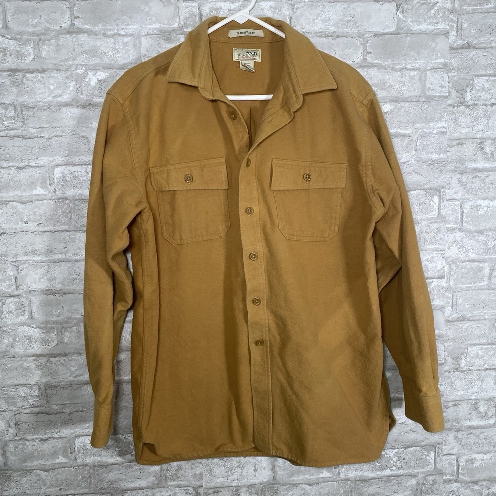 vintage L.L.Bean yellow chamois cloth button-down shirt Size Large 100% Cotton